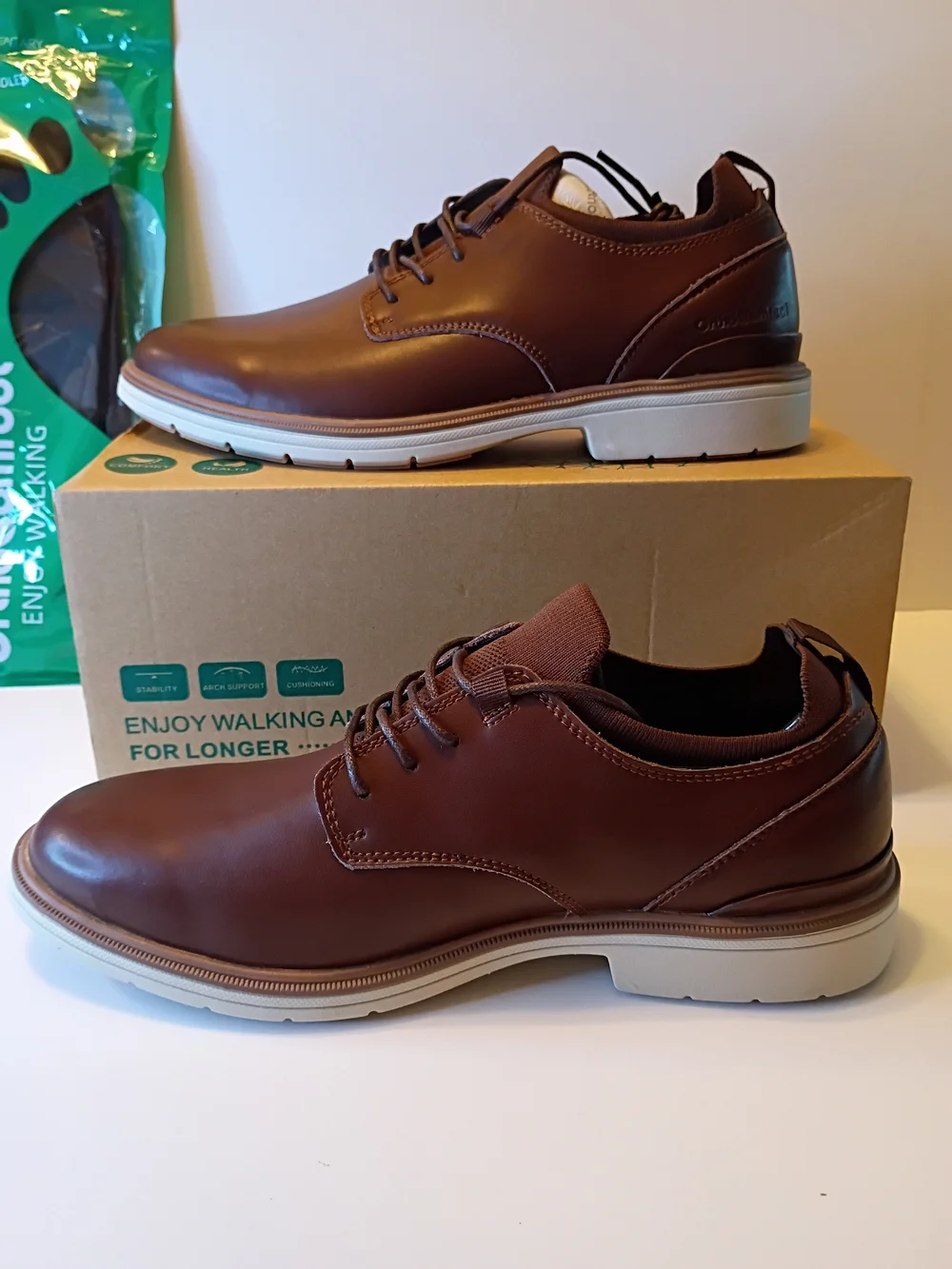 Men’s Brown Leather Derby Shoes with Cushioned Casual Sole
